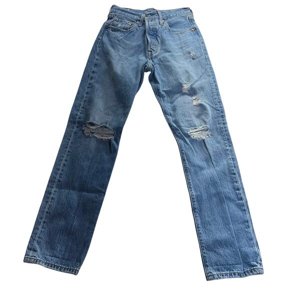 Levi's Premium Women's 501 Original Fit High Rise Straight Leg Jeans 25x30 Blue - Picture 1 of 7